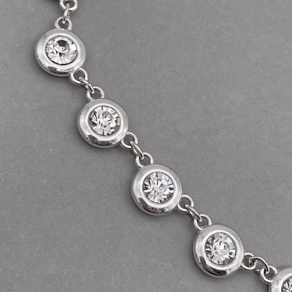 Charter Club Faceted Round Crystal Link Collar Necklace Silver Tone 14 to 20 in - Picture 6 of 7